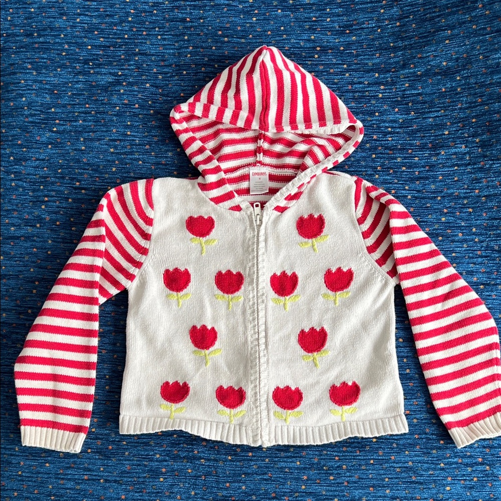 Gymboree Red and White striped zip-up Tulip Hoodie, size 6
